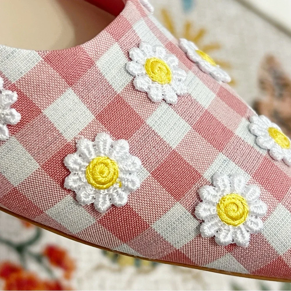 NWT For Love And Lemons X Dolce Vita Lilou Mule in Pink Chalk Gingham Mule - Picture 6 of 13